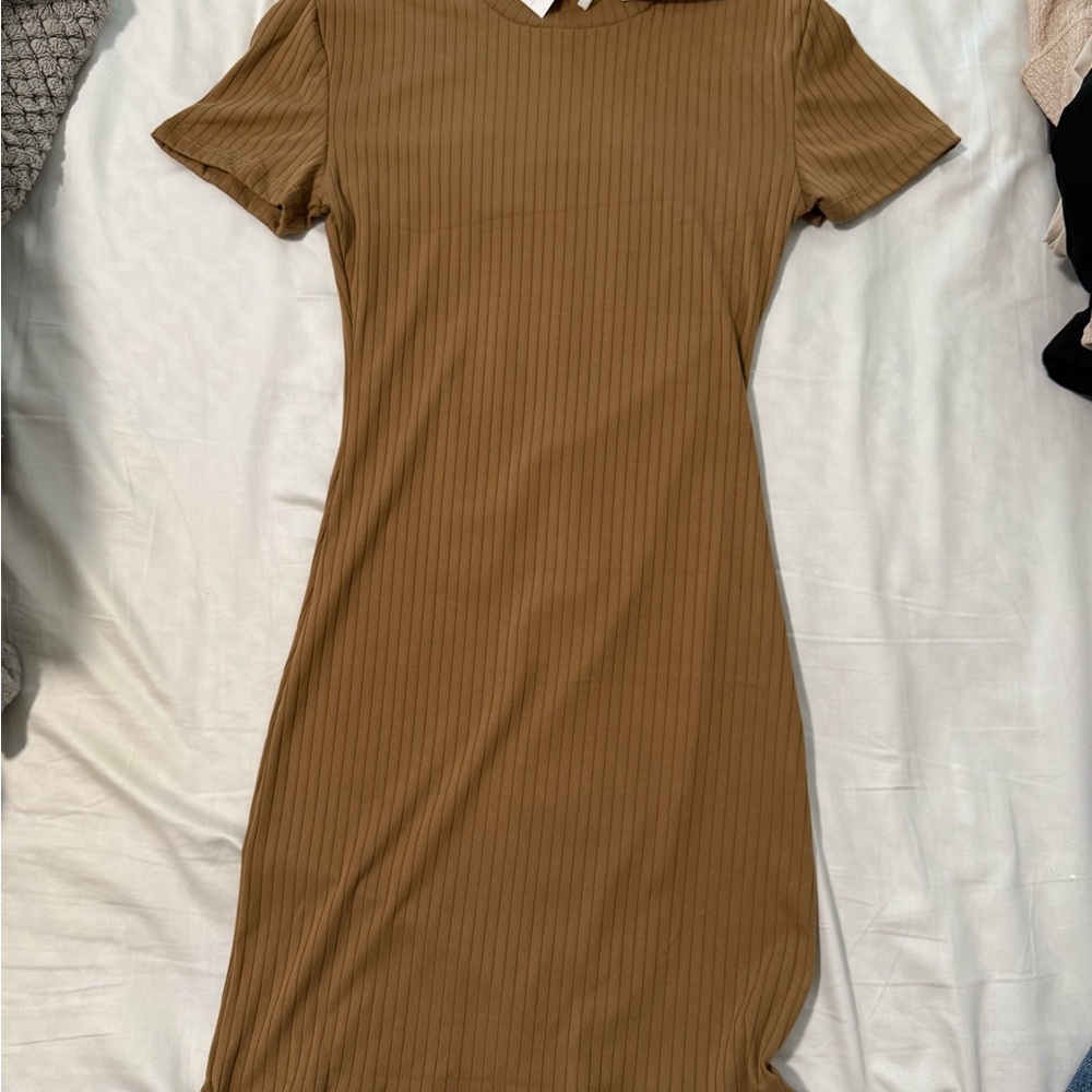 Elegant Tan Ribbed Dress